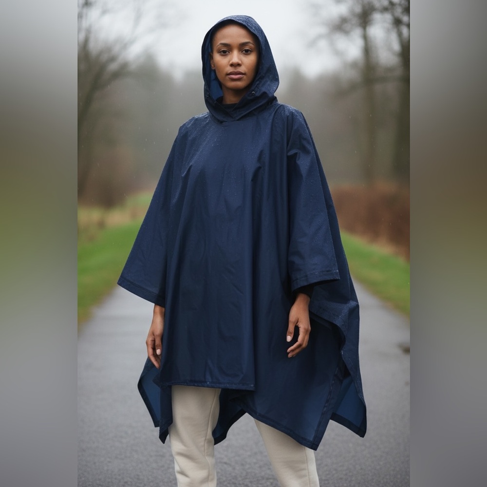 Totes Unisex OS Rain Poncho, Lightweight Reusable & Packable, Black or Navy Blue - Picture 6 of 6